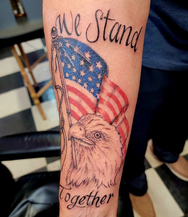 American Flag Hand Tattoo With An Eagle