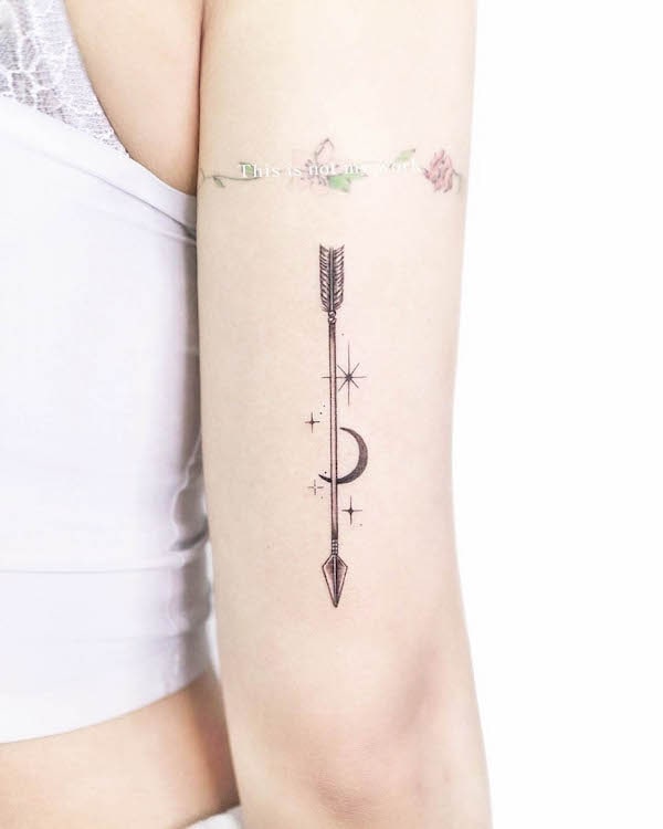 Arrow moon and star tattoo by @ire_tattoo