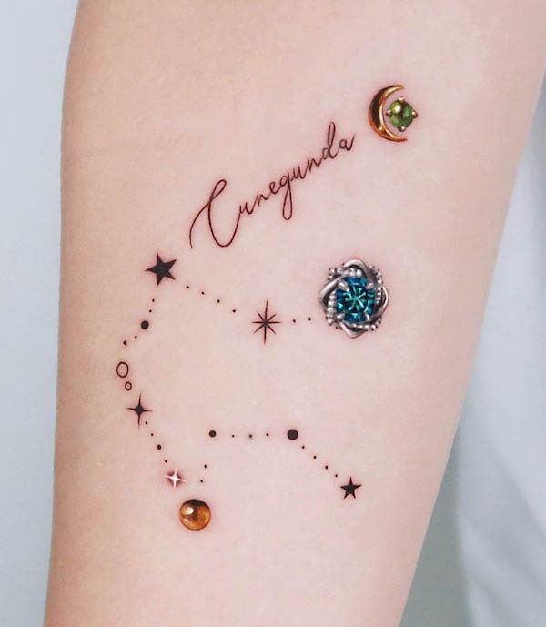 Gemstones and star constellation tattoo by @jooa_tattoo