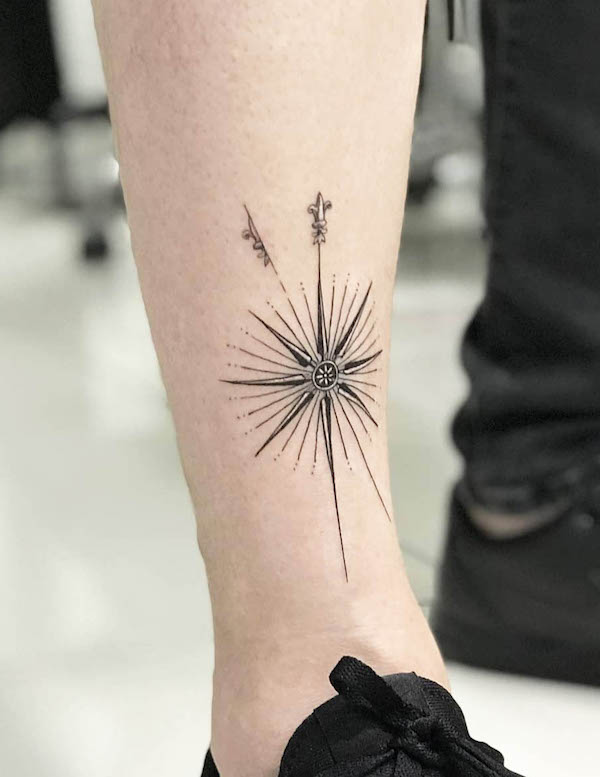 Guiding star calf tattoo by @ayhanmetin