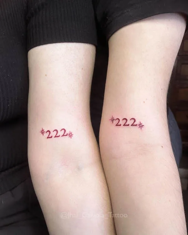 Matching 222 angel number tattoos by @jhai_gaxiola_tattoo