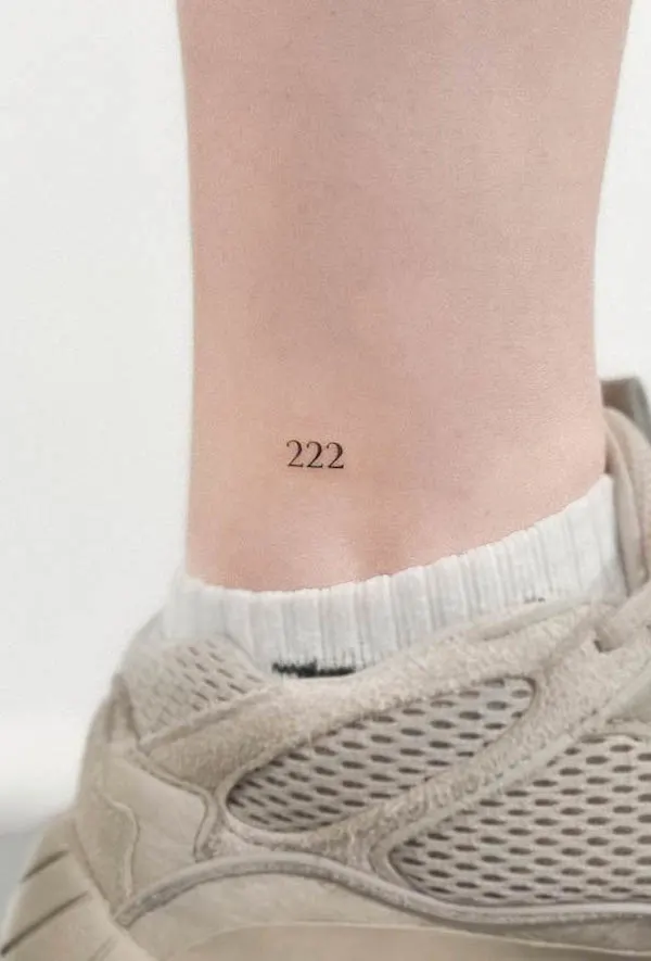 222 angel number ankle tattoo by @pelinnsimsek