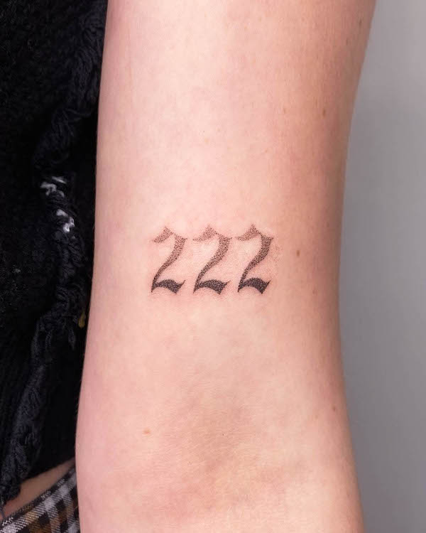 222 angel number tattoo by @savage.sticks