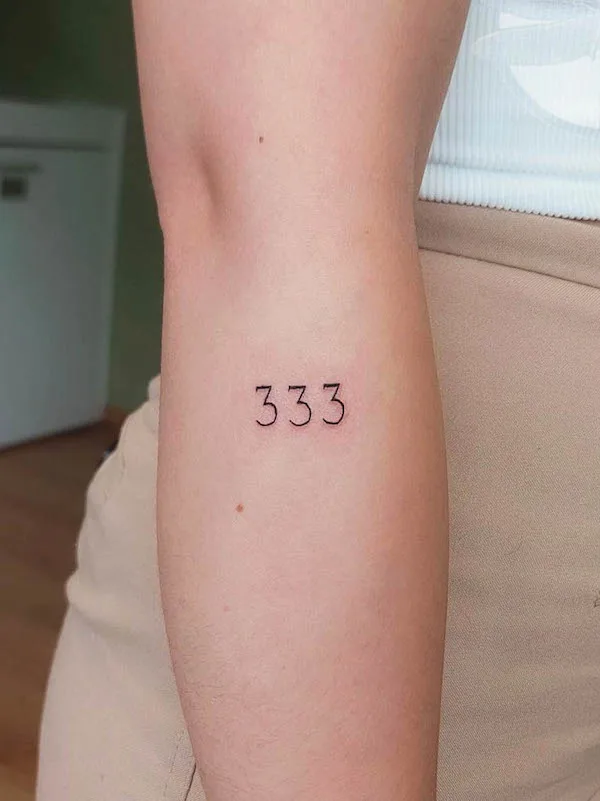 333 angel number tattoo by @dragonflyink_