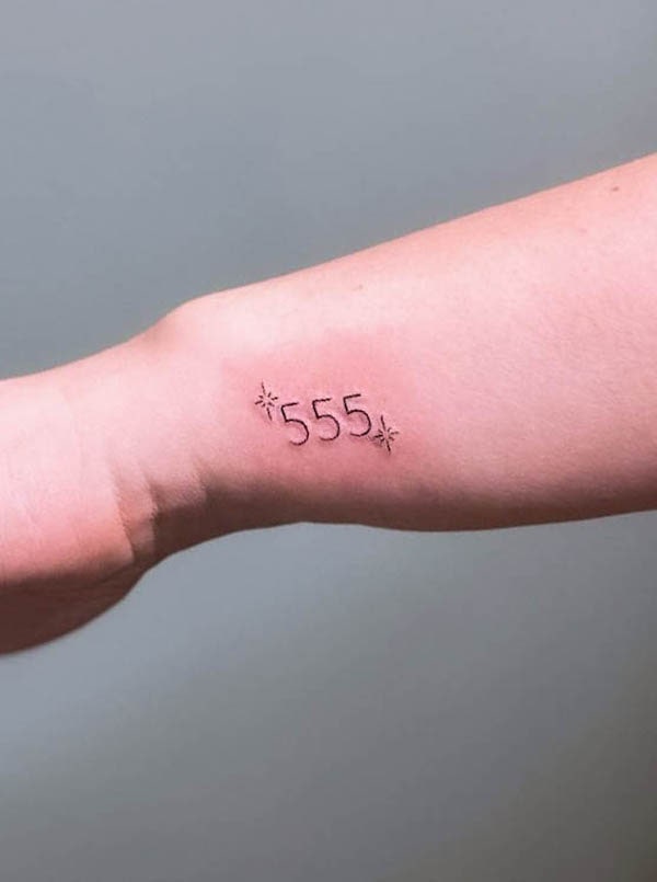 555 angel number tattoo by @xsugarduckyx.tattoo