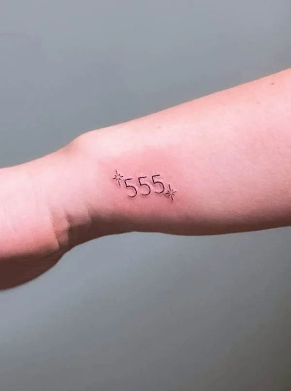 555 angel number tattoo by @xsugarduckyx.tattoo