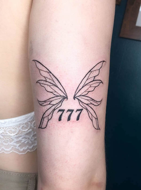 777 angel number tattoo by @nannon.anon