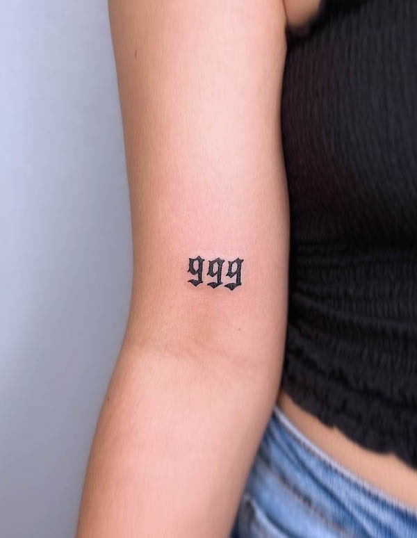 999 angel number tattoo by @artistrybytheresa