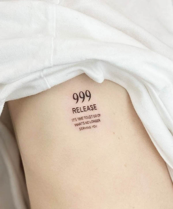 999 angel number tattoo by @g9in_text