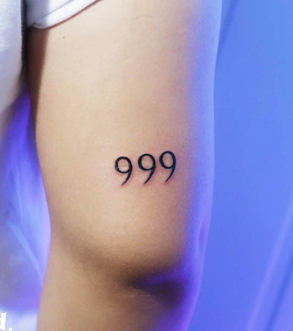 999 angel number tattoo by @spilledstudio