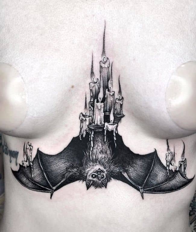 A dark bat tattoo for the modern witches by @mattwmurray