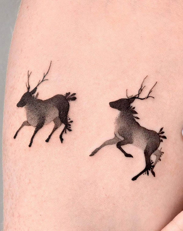 A pair of wild deers by @choiyun_tattoo