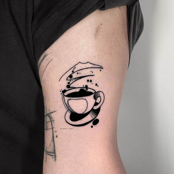 Abstract coffee tattoo by @simona.knot_