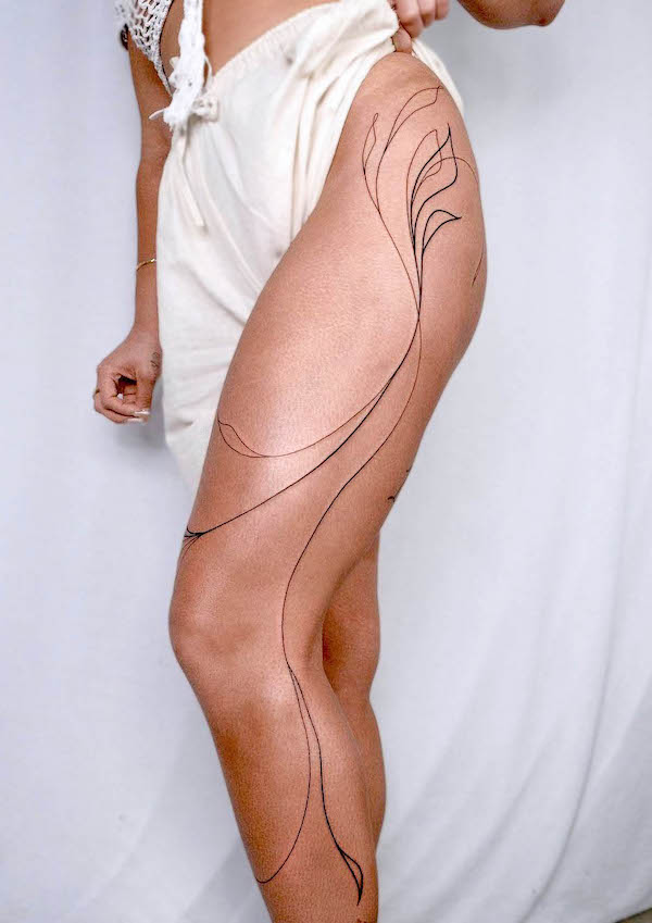 Abstract plants full leg tattoo for women by @sokolova_art