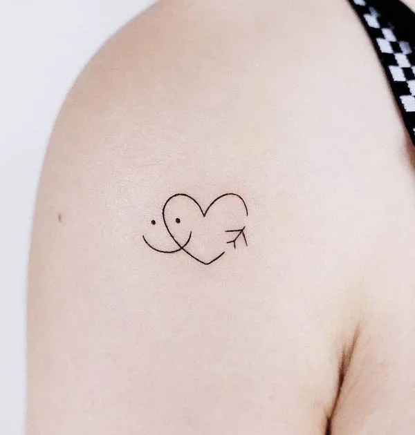 Airplane and heart tattoo by @nieun_tat