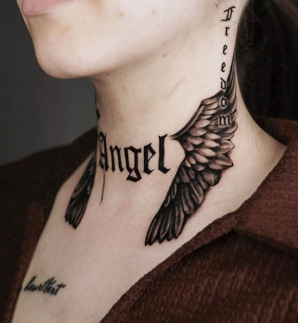 Angel neck tattoo by @sahar_needleman.tattoo