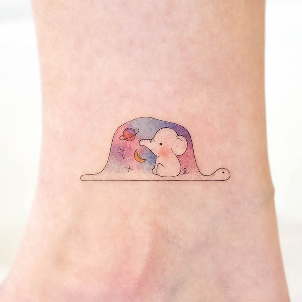 Baby elephant by @tattooist_arar