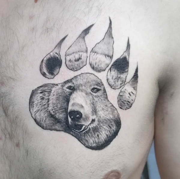 Bear paw chest tattoo by @nxwxpxr