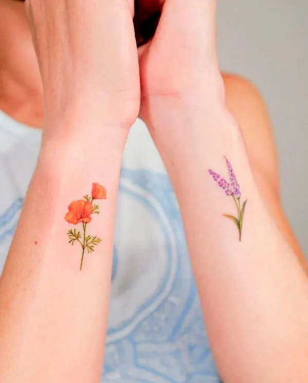 Beautiful flower tattoos on both wrists by @guseul_tattoo