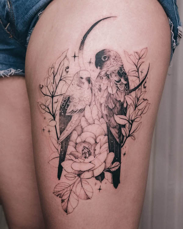 Intricate bird and flowers by @mylittleblueforest