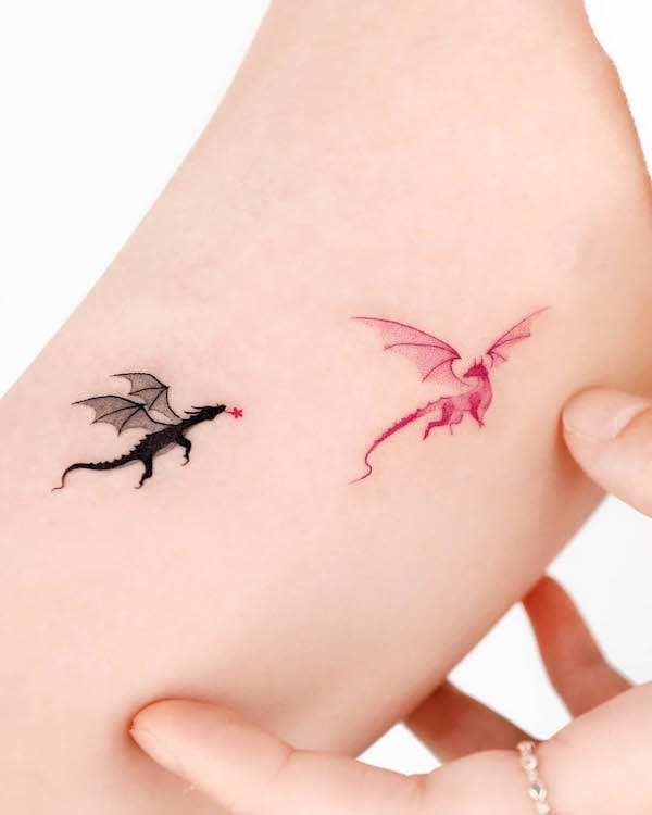 Black and red dragon tattoos by @choiyun_tattoo