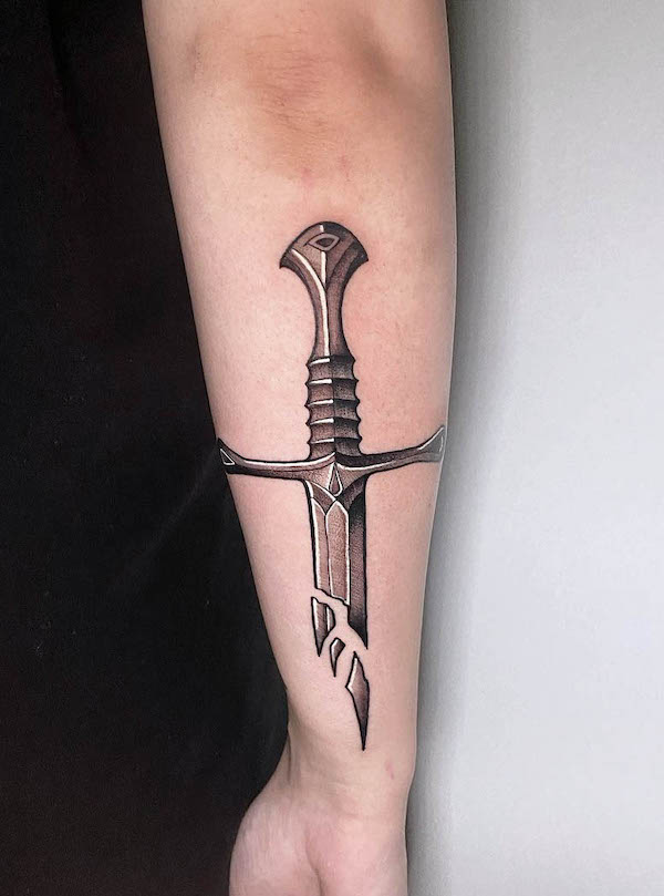 Broken dagger forearm tattoo by @elena_ranghetti