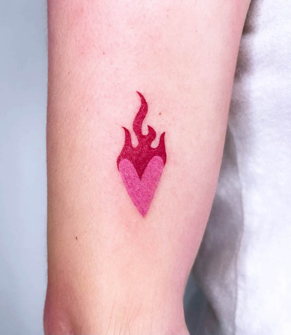 Burning heart tattoo by @cowgirlufo