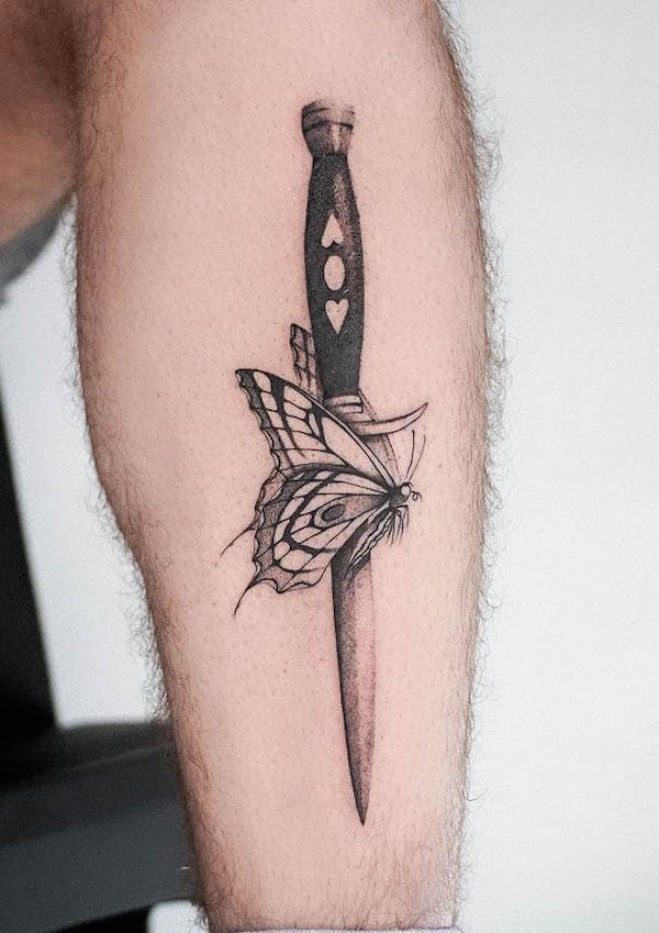 Butterfly and dagger tattoo by @_alanshepard_