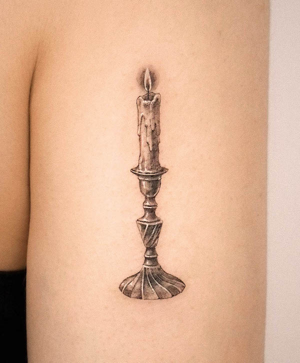 Candle tattoo by @youngchickentattoo