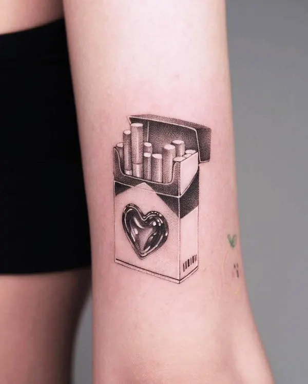 Cigarette and heart tattoo by @ura.ttt