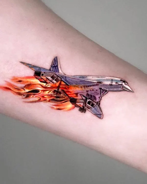 Crashing plane tattoo by @tattooist_irae2