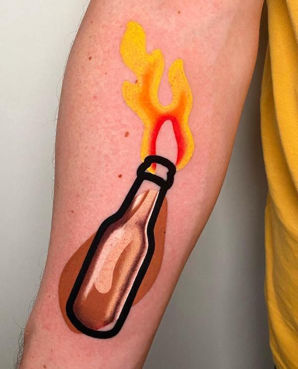 Creative molotov tattoo by @mambotattooer