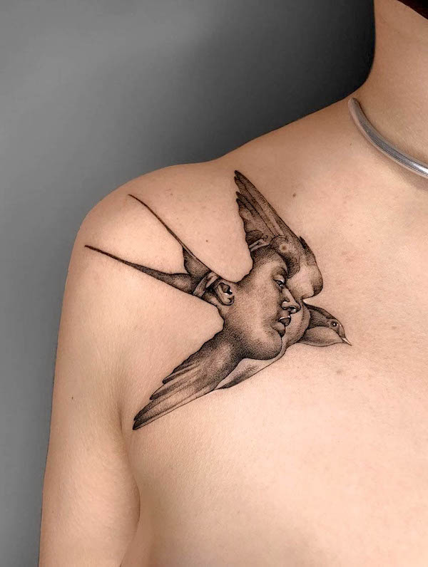 Creative swallow portrait tattoo by @jonnycasa