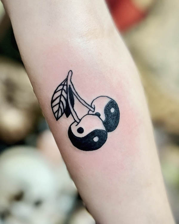 Creative yin yang cherry tattoo by @amberraboin