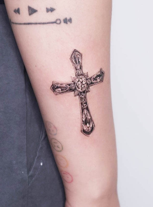 Cross forearm tattoo by @choseung.tat_