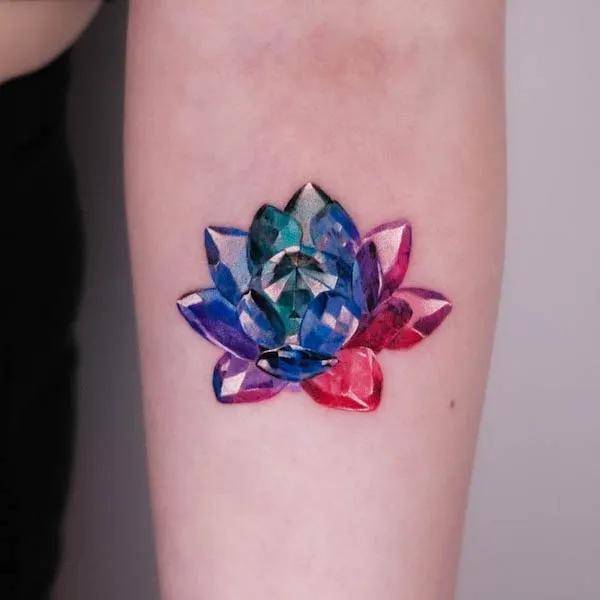 Crystal lotus forearm tattoo by @tattooist_coldy