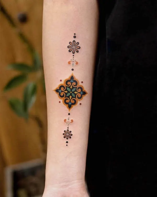 Cute antique forearm mandala by @newtattoo_nina