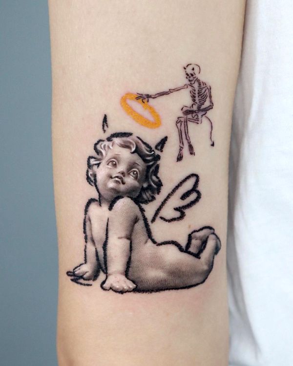 Cute baby angel tattoo by @yan2_ta2