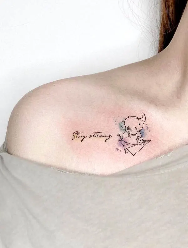 Cute baby elephant and paper plane tattoo by @777.twilight_tattoo