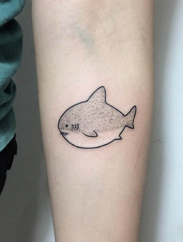 Cute baby shark tattoo by @pinktattoos