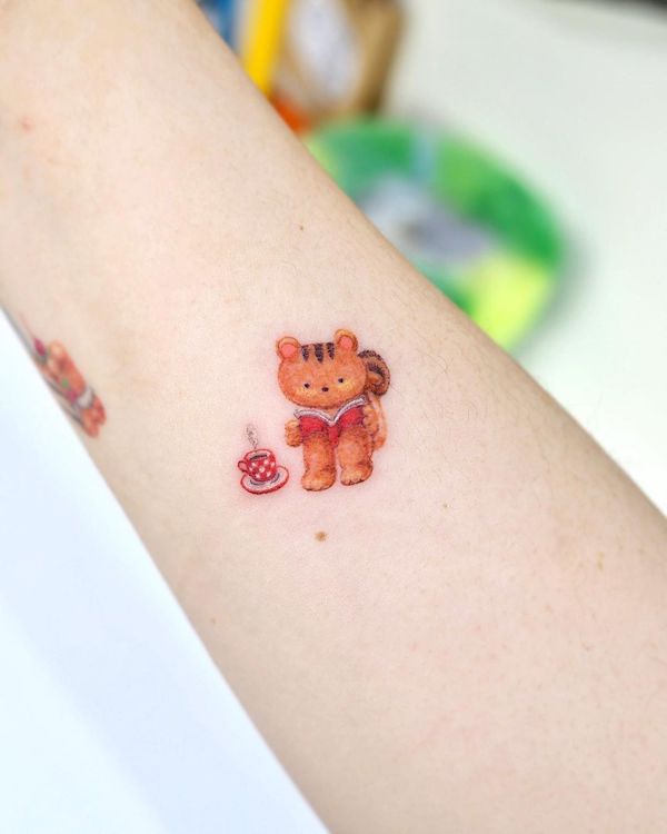 Cute cartoon coffee tattoo by @second.pin