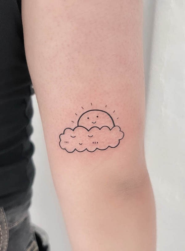 Cute cloud and sun tattoo by @ggul.tattoo