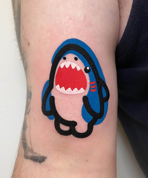 Cute contemporary shark tattoo by @mambotattooer