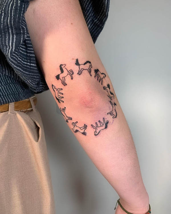 Cute horses elbow tattoo by @neocorticalhoney