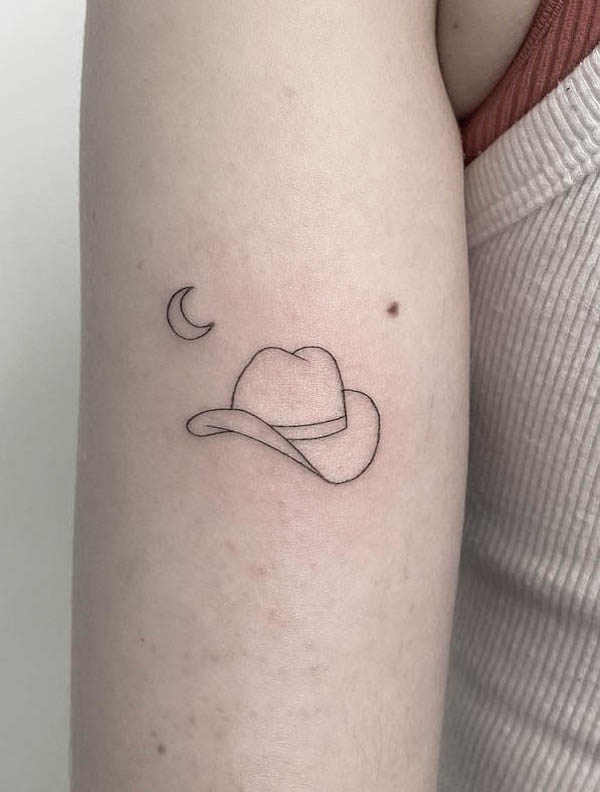 Cute cowboy hat tattoo by @oatmilktattoo