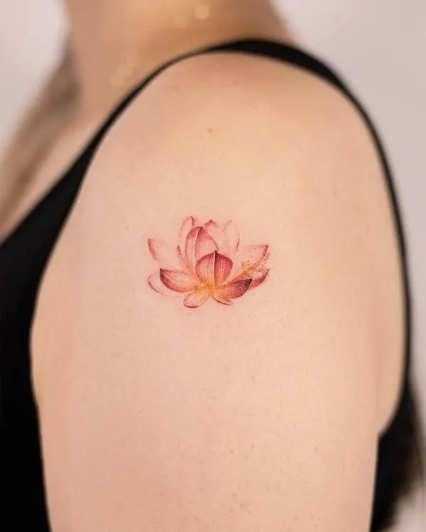 Cute lotus shoulder tattoo by @handitrip