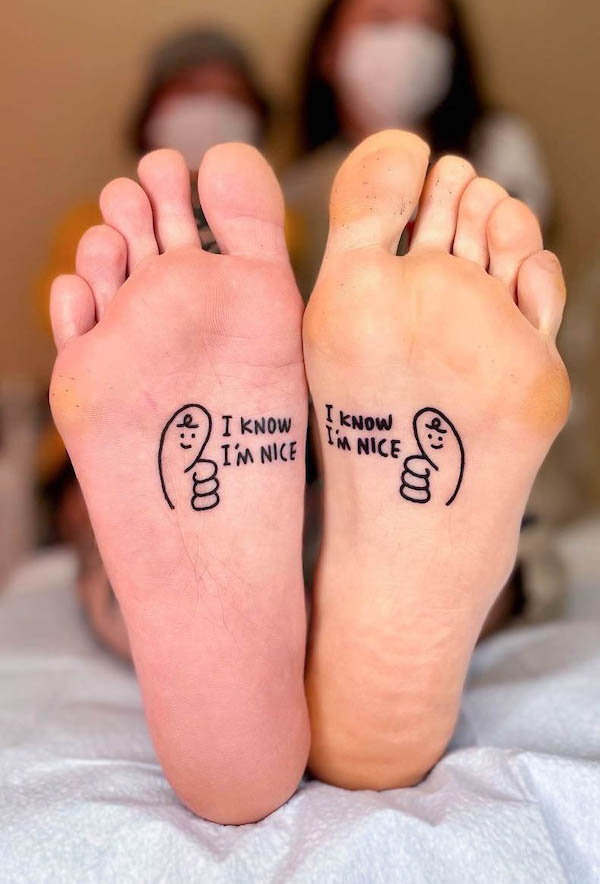 Cute matching foot bottom tattoos by @xinamon_tattoo