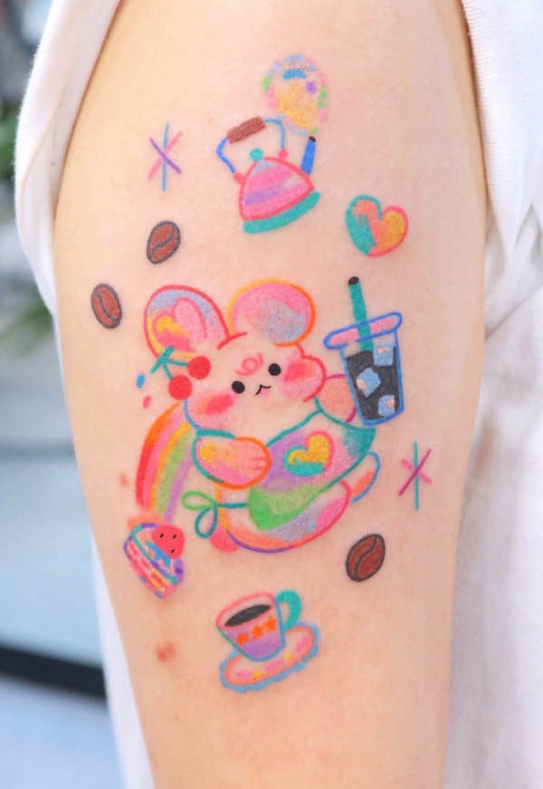 Cute rabbit and coffee tattoo by @sisi.lovelove