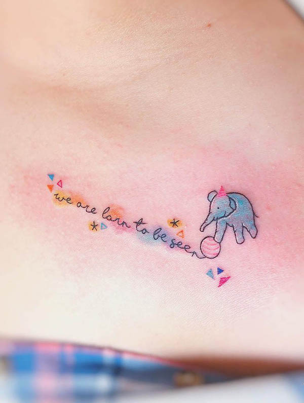 Cute small elephant quote tattoo by @deardeeri