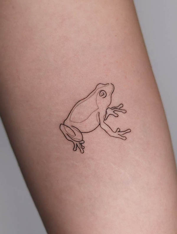 Cute small one-line frog tattoo by @gaja_tat